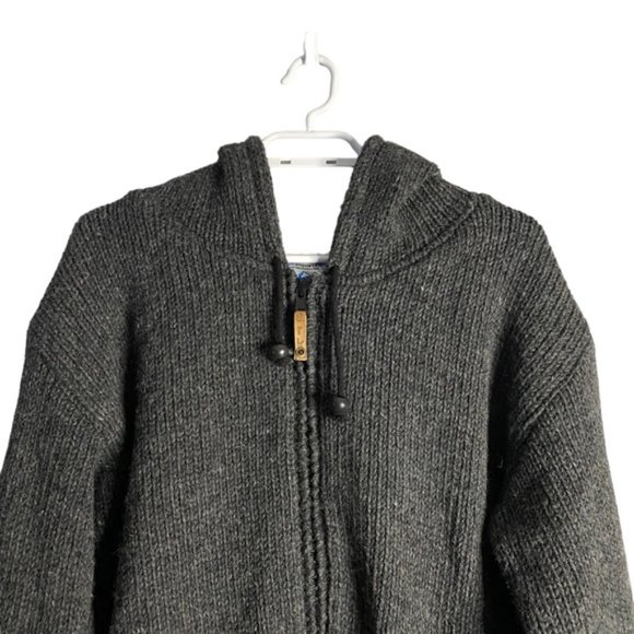 Ark Imports Men's Gray Full Zip 100% Wool Knit Hooded Jacket - Picture 2 of 9